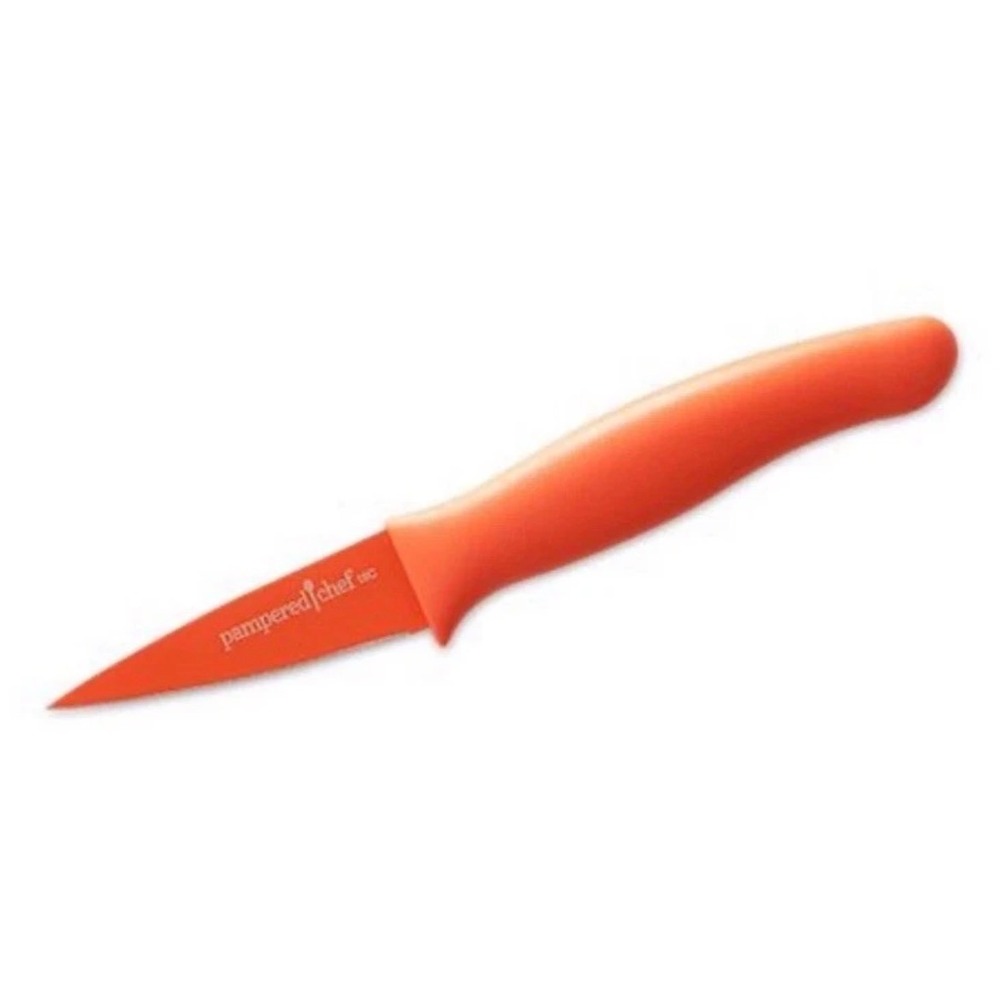 New Pampered Chef Coated Paring Knife #1507 Orange Retired Cover NIP